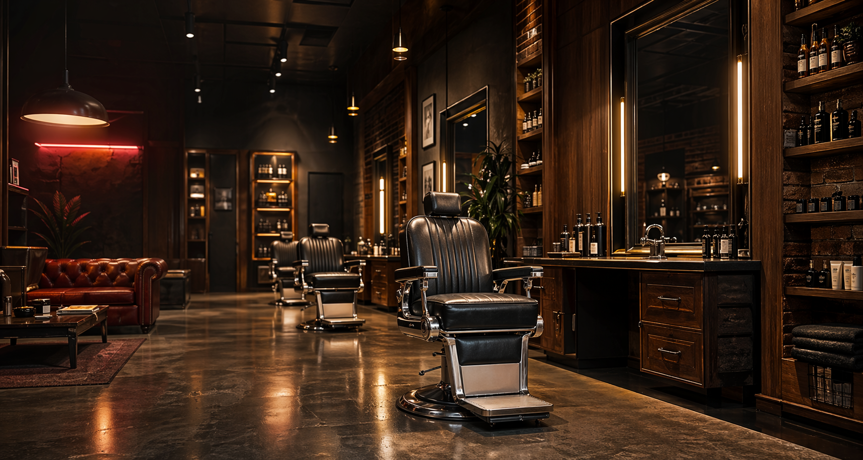 Interior cinematografico de barberia premium