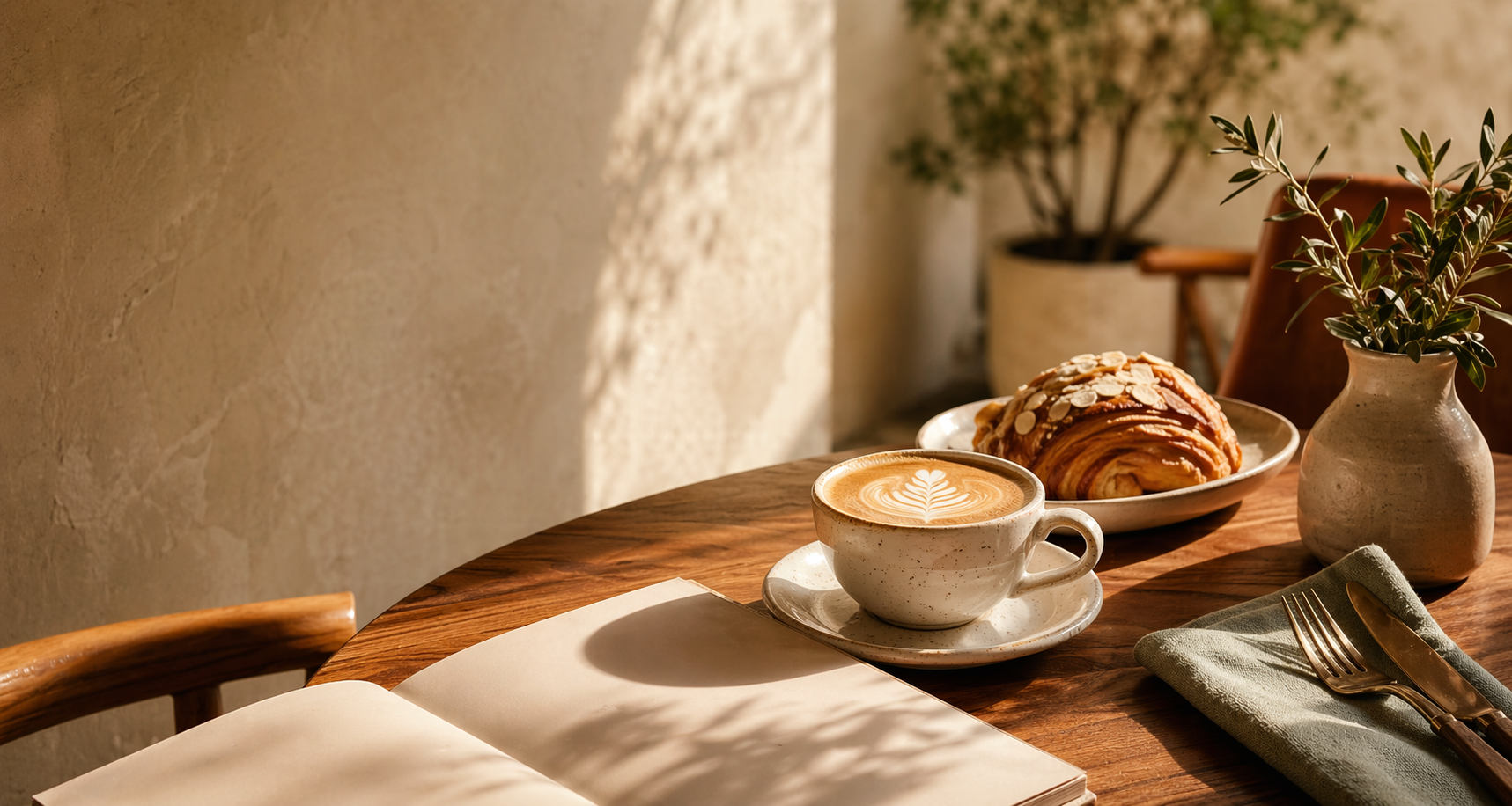 Cafe y panaderia en una mesa calida de brunch