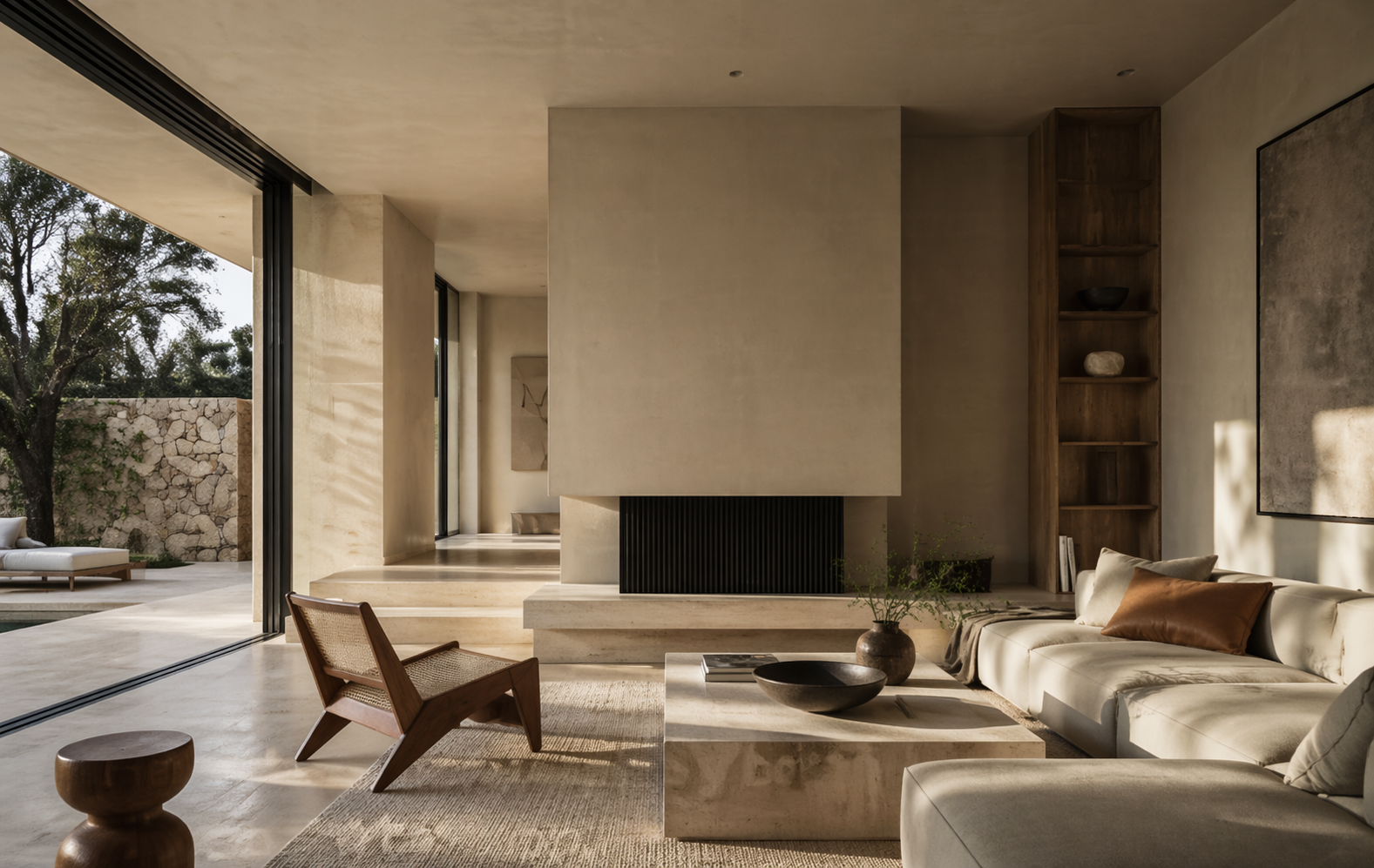 Interior de arquitectura minimalista y calida